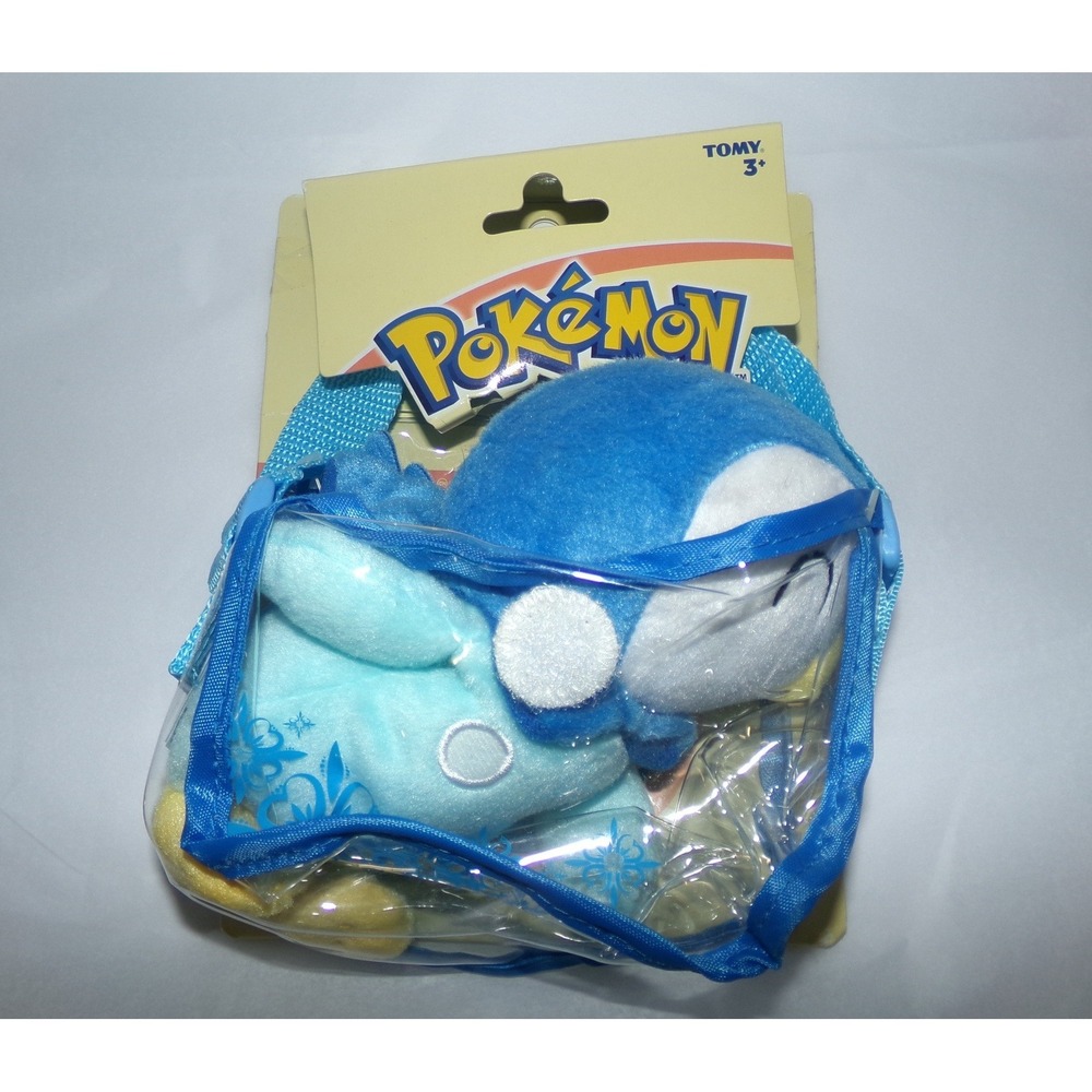 Tomy Pokemon Piplup Plush with Clear Carrying Case Blue Shoulder Bag New